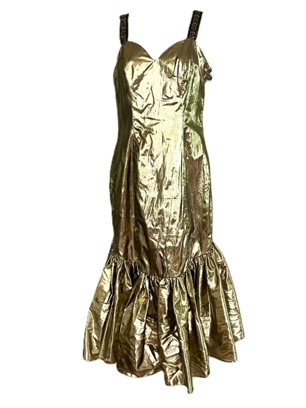 Vintage Zum Zum Gold Metallic Dress Party Cocktail Size M Made in USA